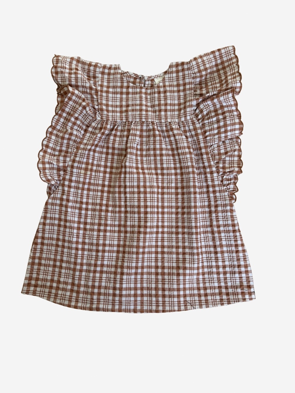 Brown Plaid Ruffle Sleeve Kids Dress